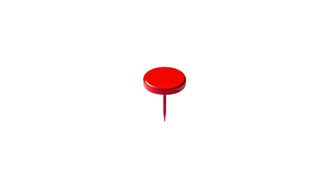 3D Render of a Single Red Push Pin on Transparent Background