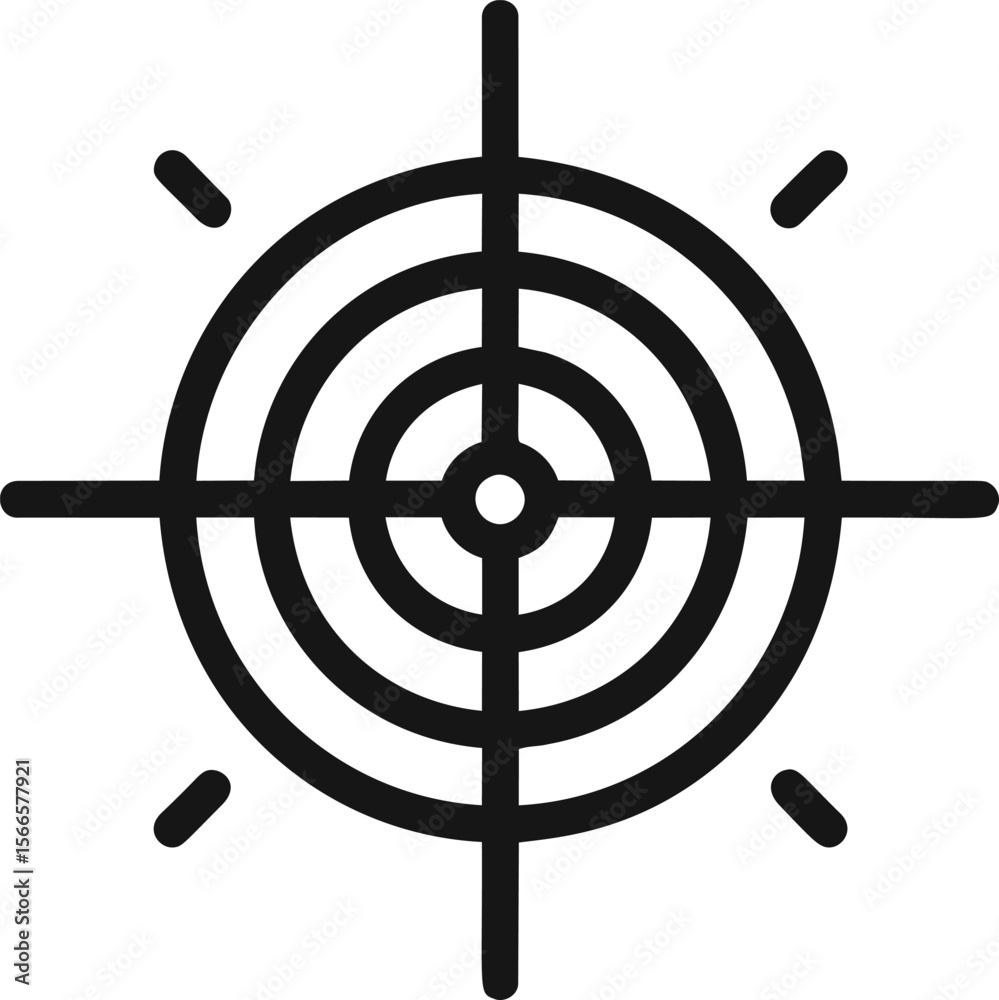 Poster black and white target icon with radiating lines and circular center