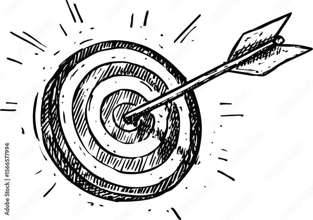 Poster Sketch of an arrow hitting a bullseye on a target with burst lines