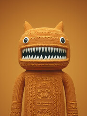 Cute orange monster toy with sharp teeth
