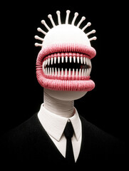 Strange figure with giant pink lips and teeth