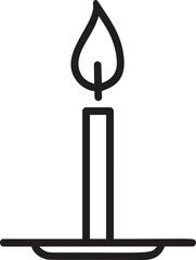 Simple line illustration of a single candle with a flame on a holder, black and white