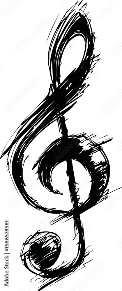 Poster artistic black treble clef with dynamic brushstroke design