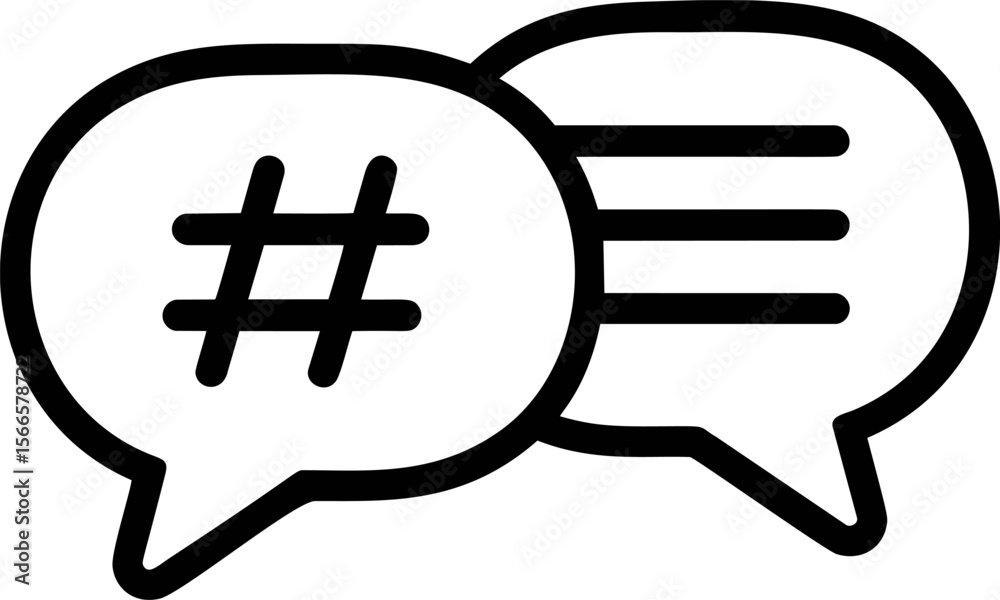 Poster black and white chat icon with hashtag and lines in speech bubbles