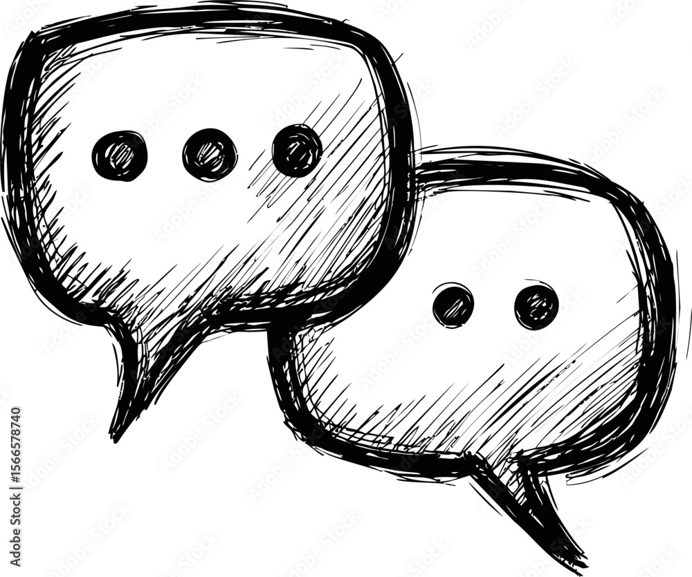 Poster Sketch of two overlapping speech bubbles with three dots inside each