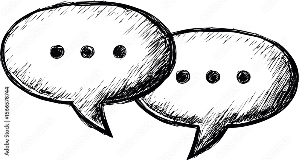 Poster Sketch of overlapping speech bubbles conveying conversation and communication