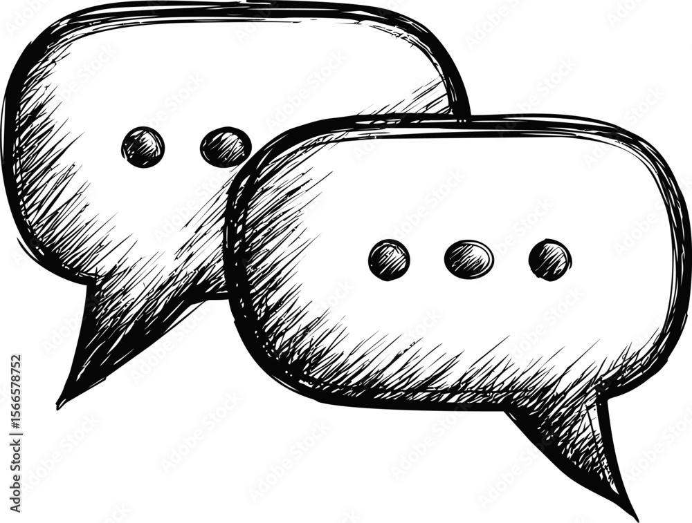 Poster Sketch of two overlapping speech bubbles with dots in black and white illustration