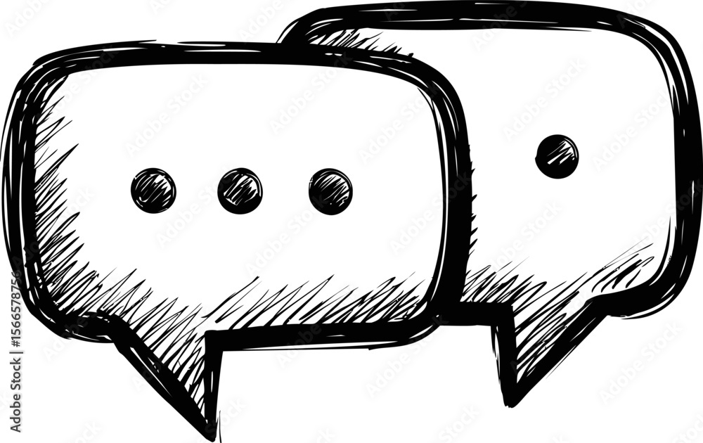 Poster Two sketch style speech bubbles with three dots in monochrome design