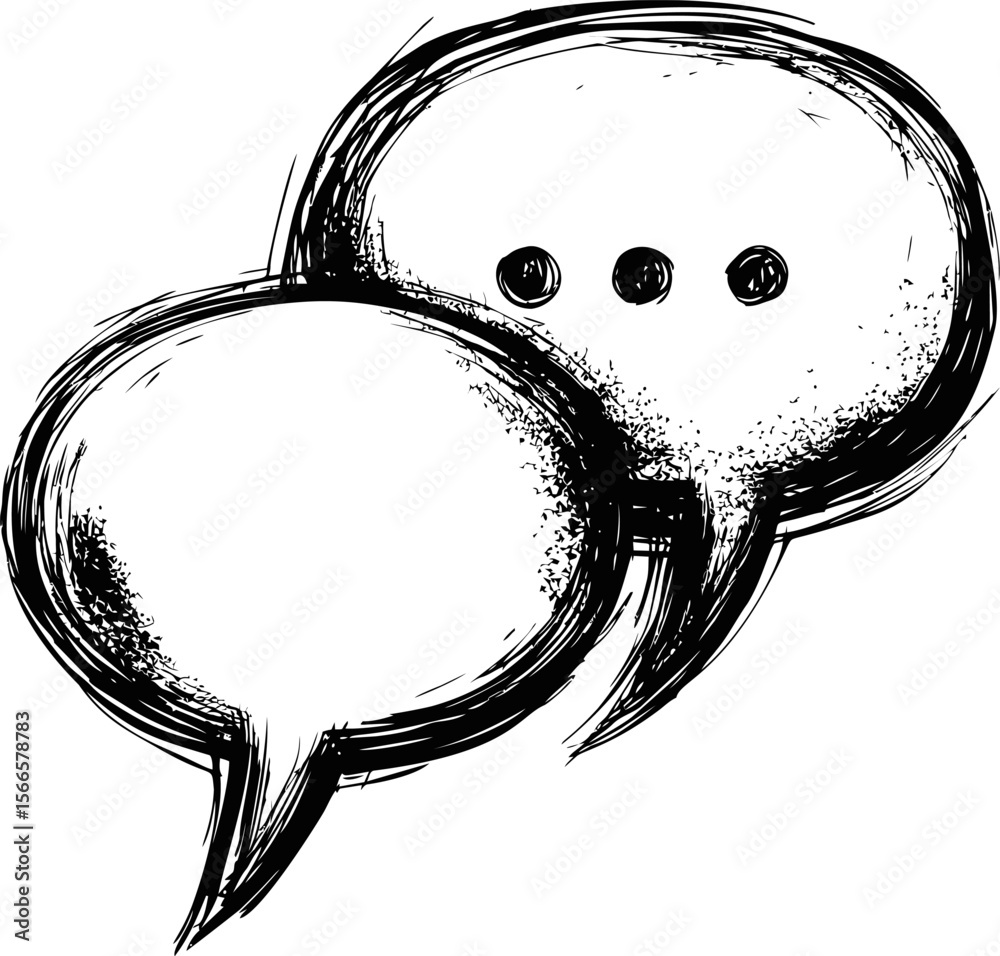Poster black and white sketched speech bubbles with textured design