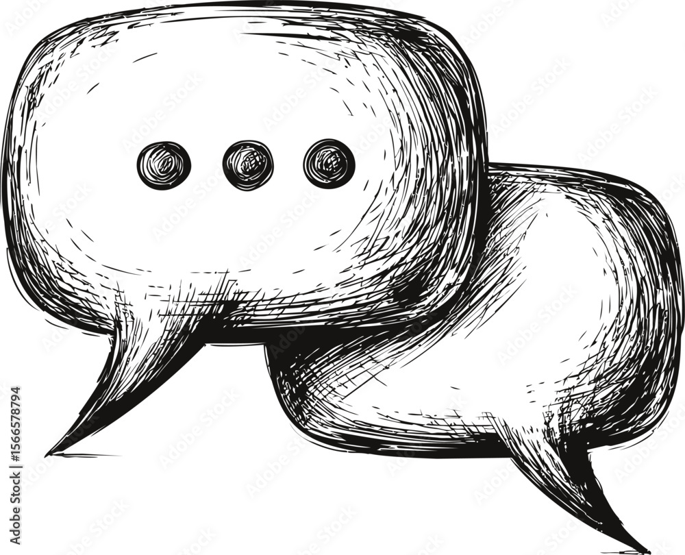 Poster Sketch of two overlapping speech bubbles with three dots in monochrome