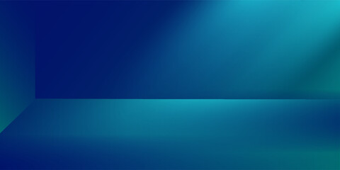 Blue-green gradient studio room, abstract background pattern, walls and floor reflect neon lights, dark tones and feel  speed of digital technology connected blue-green background. Future technology.
