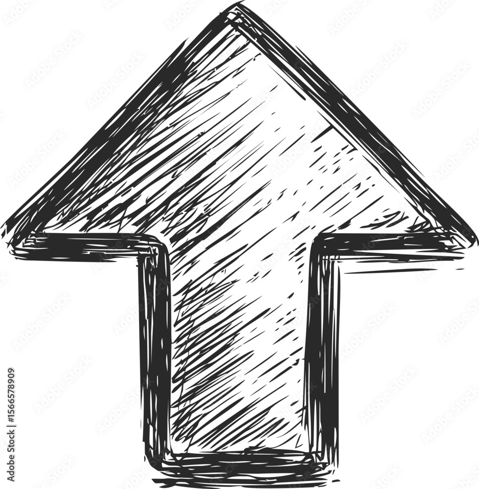 Poster black and white sketch of an upward arrow with bold, rough strokes