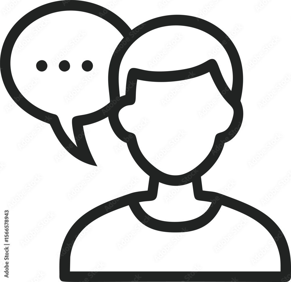 Poster Outline of a person with speech bubble symbolizing communication icon