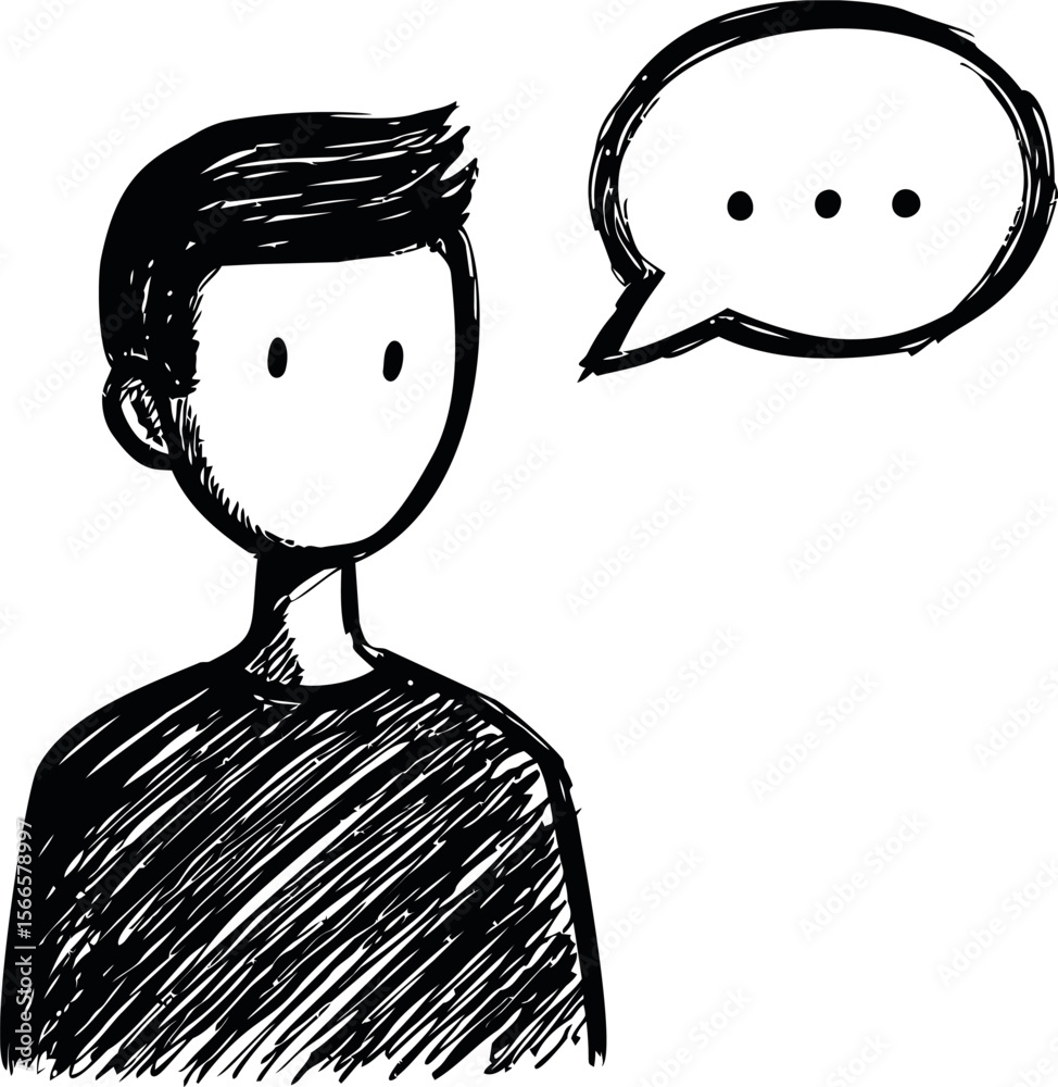 Poster sketch of a faceless person with speech bubble conveying communication concept