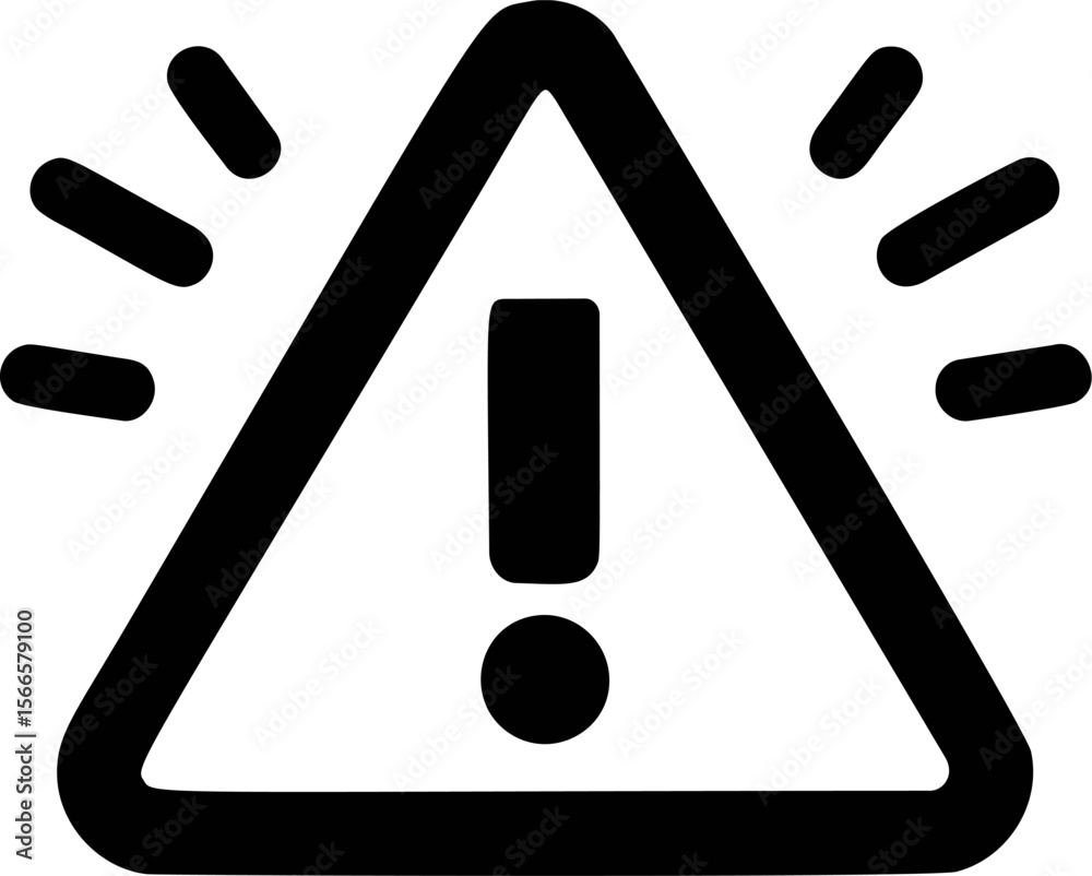 Aufkleber warning sign triangle with exclamation mark and rays, abstract symbol