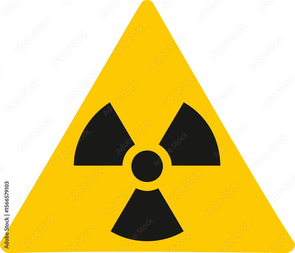 Poster yellow and black radioactive hazard symbol in a triangular design