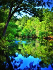 A Serene Lake Reflecting the Sky's Palette of Blue
