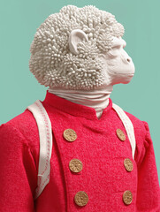 Monkey-headed figure with floral coral hair