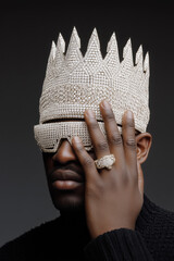 Luxurious man in diamond crown and glasses