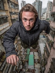 Obraz premium A Man's Journey Through the Urban Labyrinth