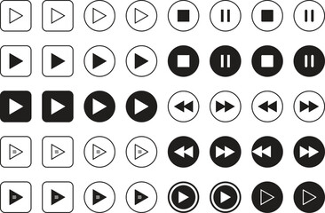 Set of play buttons icon. Play or video button icon set. Player interface icon. Video audio player. Vector illustration.