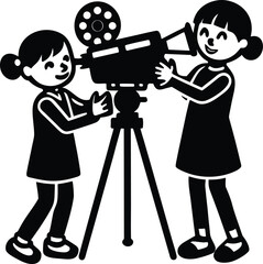 little boy and girl with a camera