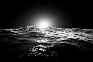 A Black and White Symphony of Waves and Sunrise