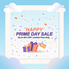 Banner with Happy Prime day sale typography. Prime day sale. Sale vector background template