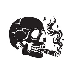 Smoking Skull Silhouette Icon with Cigarette and Smoke Vector Symbol
