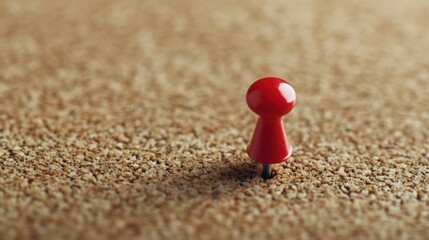 A single red pushpin stands upright on a textured corkboard surface, symbolizing pinpointing or marking a specific location or idea.