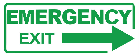Fototapeta premium Clear green emergency exit sign with directional arrow pointing to the right on a white background symbolizing safety and evacuation routes