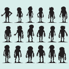 Fototapeta premium Cartoon Zombies Silhouette Set Spooky Halloween Vector