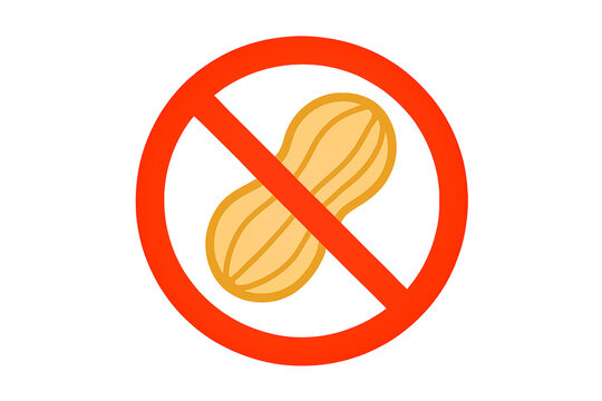 Vector icon with crossed out peanuts in a red circle.  Sign &ldquo;peanut free&rdquo;, &ldquo;does not contain peanuts&rdquo;. Prohibition sign &ldquo;peanuts are forbidden&rdquo;.