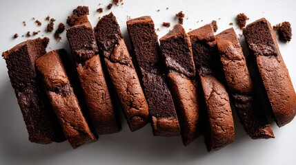 Freshly Baked Slices of Rich Chocolate Cake on White Background