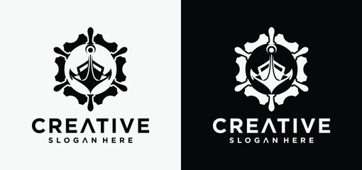 ship mechanic logo,boat repair logo mechanic concept, Yacht Mechanic Logo Design, but, fishing boat.