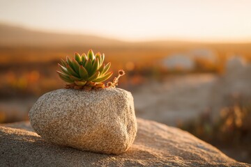 Fototapeta premium A Succulent Sits Alone in the Golden Hour