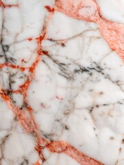 An intricate dance of white marble veins, adorned with a vibrant red-orange hue, showcasing the natural beauty and complexity of this luxurious material