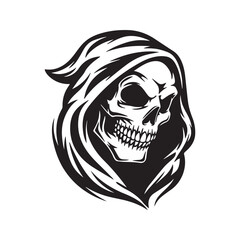 Grim Reaper Skull Silhouette Icon in Hood Vector Illustration