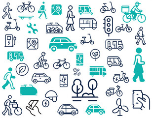 urban mobility micro transport icon set flat minimalist.