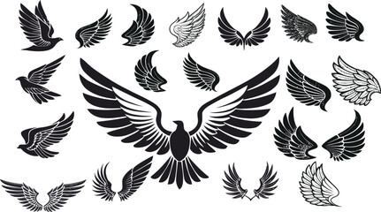 Collection of diverse stylized wing designs in various artistic shapes