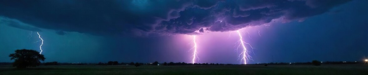 Powerful Lightning Strikes Dramatic Night Sky During Intense Thunderstorm