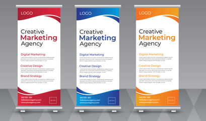 Corporate Roll-Up Banner Design Template.Professional and modern roll-up banner design template suitable for business, corporate, marketing, agency, or promotional purposes