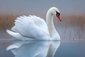 Fototapeta premium A Swan in Tranquil Solitude