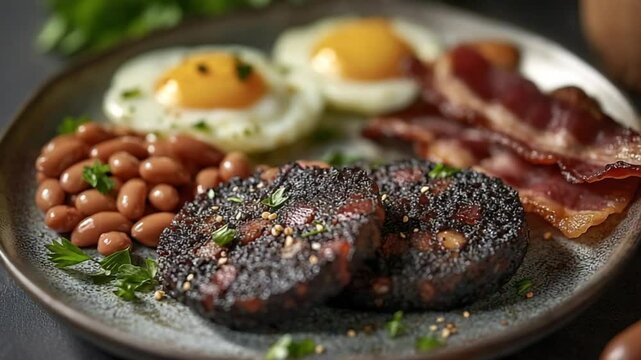 black pudding english breakfast staple video