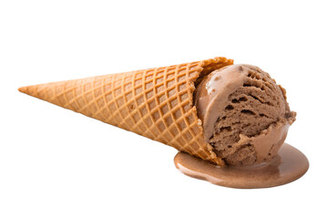 Melted chocolate ice cream cone isolated on transparent background