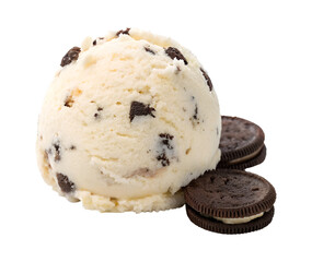 Scoop of cookie dough ice cream with Oreo cookies isolated on transparent background