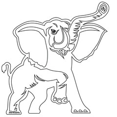 Playful elephant illustration in contour style. Ideal for creative kids’ worksheets, jungle-themed resources, or coloring book pages.

