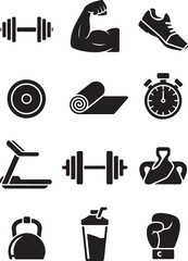 Fototapeta premium Bodybuilding Vector Icons – Muscular Arms and Gym Tools