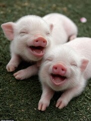 Piglets with Smiles on a Grassy Canvas