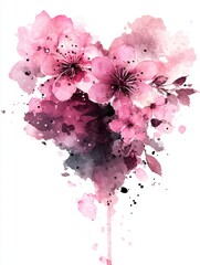 A Watercolor Heart of Pink Cherry Blossoms